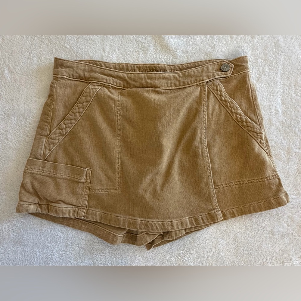 Womens 10 American Eagle Skort Khaki Mini Skirt Shorts Stretch Casual Summer